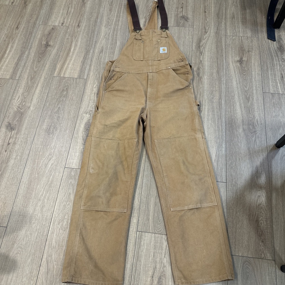 Vintage Carhartt Traditional Duck Bib Overalls R01BRN 34x32 USA MADE RN14806